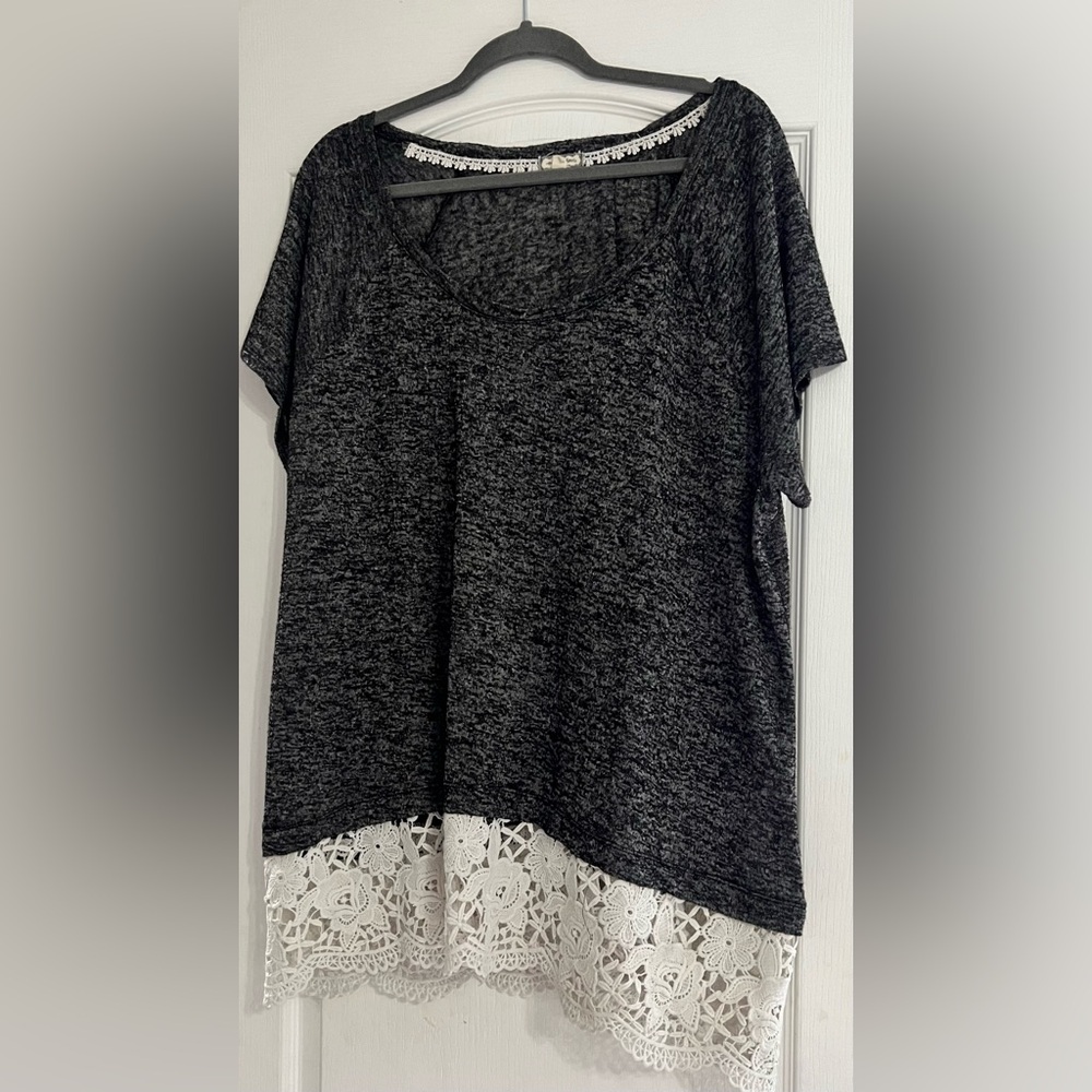 Lace detailed heather grey top